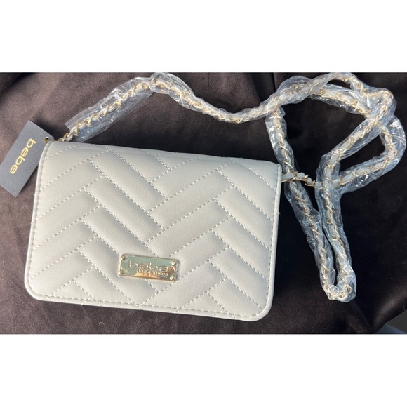 bebe Handbags - Bebe Spohia Crossbody Purse Beige, Quilted, Gold, Snap, Zip, NWT